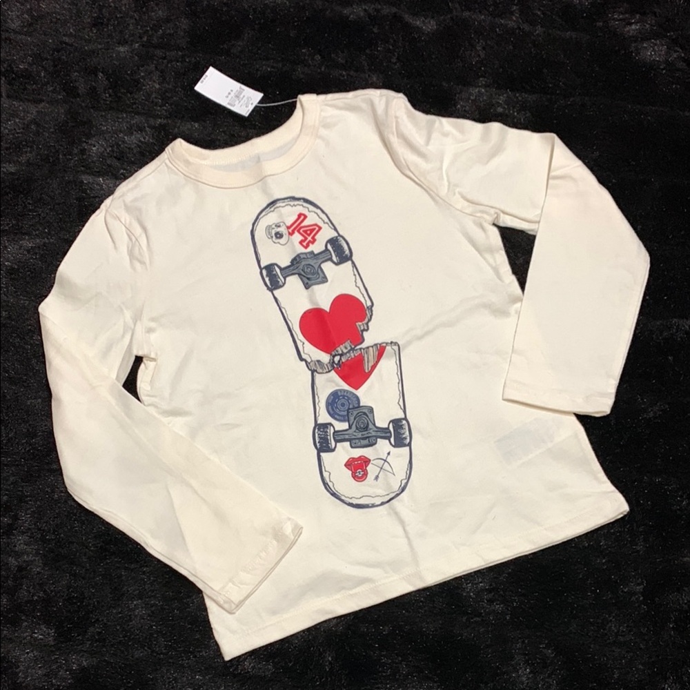 GAP Cream and Red Long Sleeve Tee with Skateboard Graphic